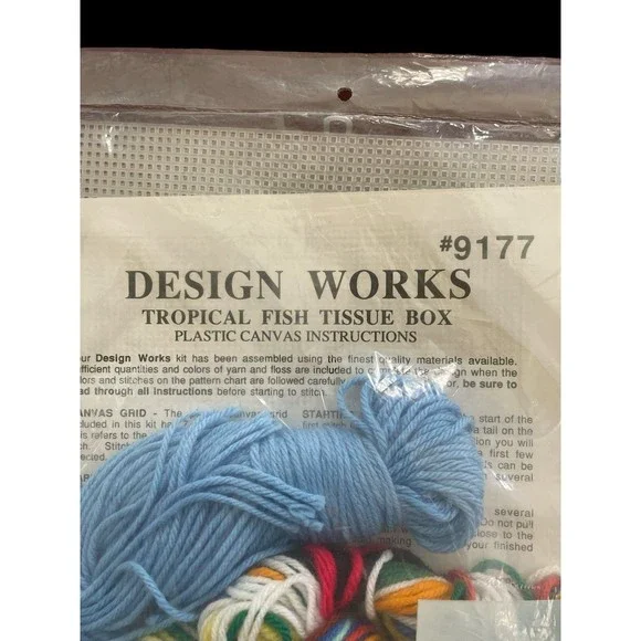 Vintage, NOS Design Works Plastic Canvas Tropical Fish Tissue Box Kit #9177 - Picture 3 of 4